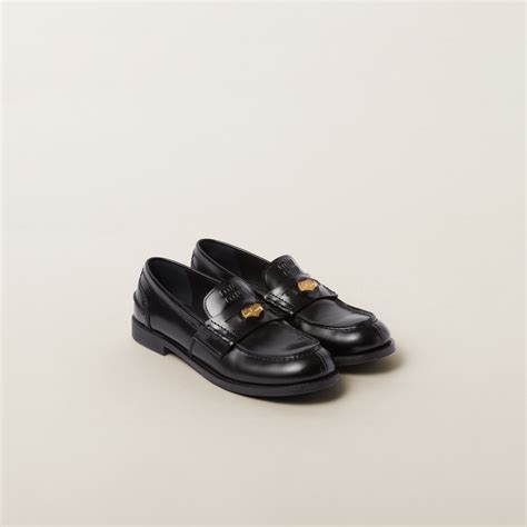 miu miu loafers black|Black Brushed Leather Penny Loafers .